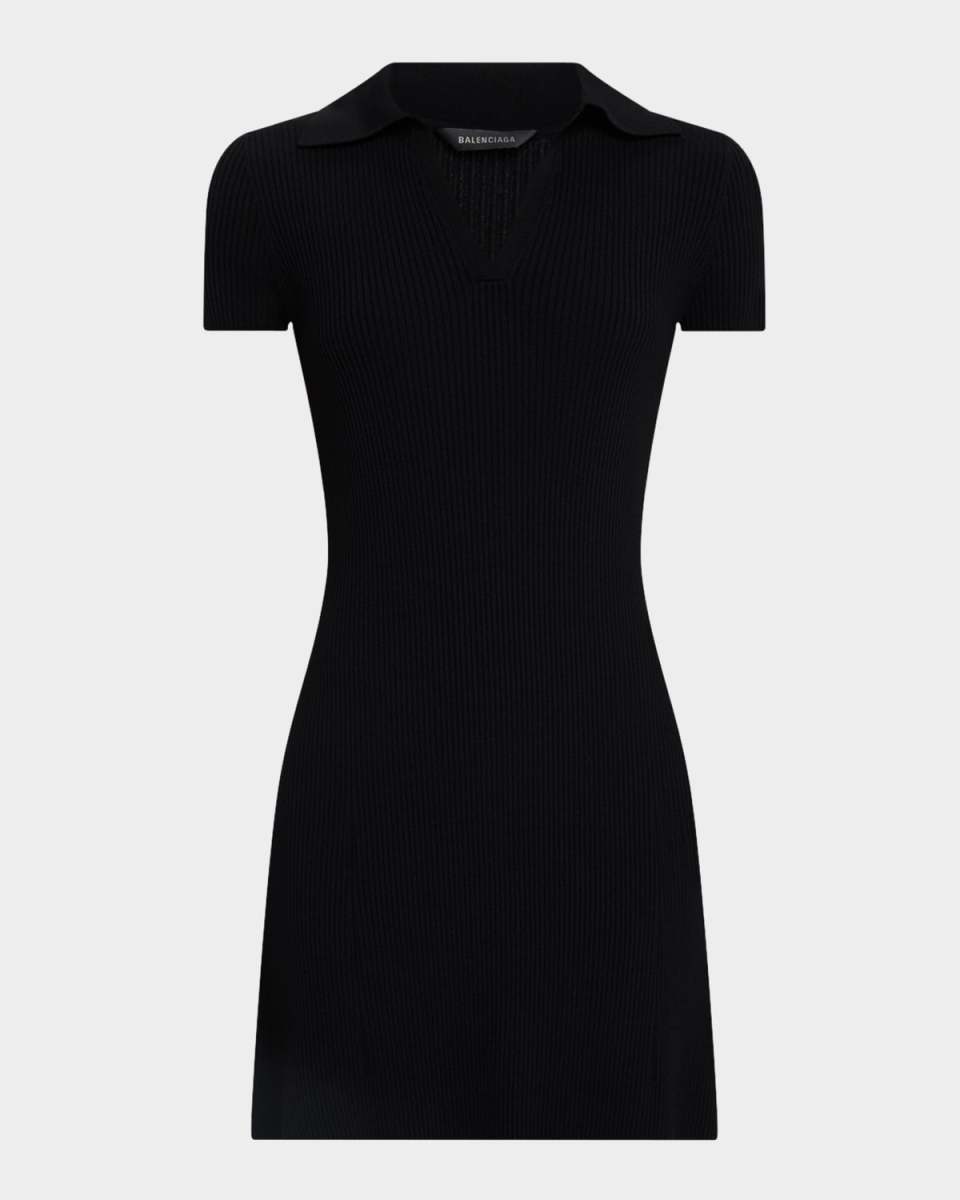 Short-Sleeve Rib Mini Polo Dress